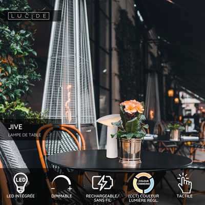 Lucide JIVE - Lampe de table Rechargeable Intérieur/Extérieur - Batterie/Piles - Ø 13,7 cm - LED Dim. - CCT - 1x3W 2800K/6500K - IP44 - Blanc